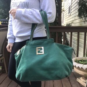 Fendi Large Suede Leather Hobo Bag